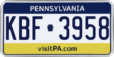 PA license plate KBF3958