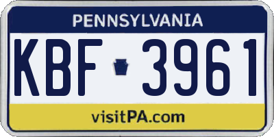 PA license plate KBF3961