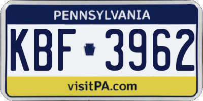 PA license plate KBF3962