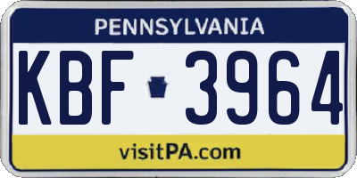 PA license plate KBF3964