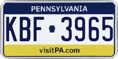 PA license plate KBF3965