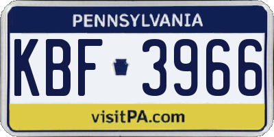 PA license plate KBF3966