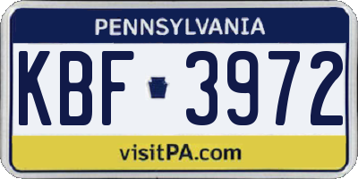 PA license plate KBF3972