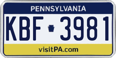 PA license plate KBF3981