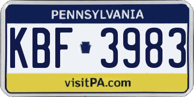 PA license plate KBF3983