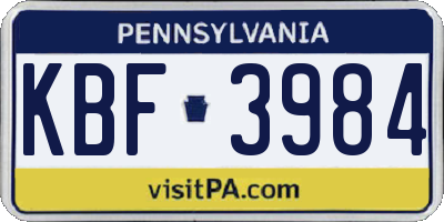 PA license plate KBF3984