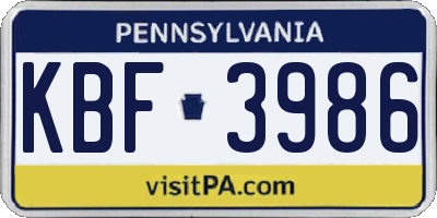 PA license plate KBF3986