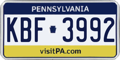 PA license plate KBF3992