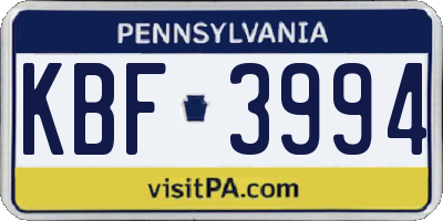 PA license plate KBF3994