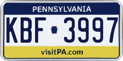 PA license plate KBF3997
