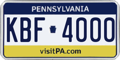 PA license plate KBF4000