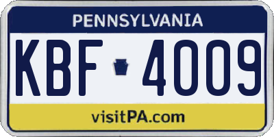 PA license plate KBF4009