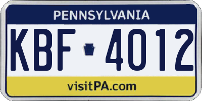 PA license plate KBF4012