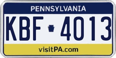 PA license plate KBF4013