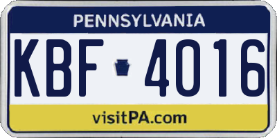 PA license plate KBF4016