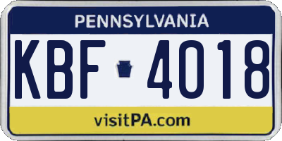 PA license plate KBF4018
