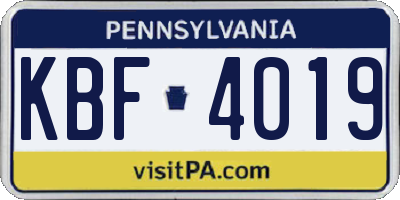 PA license plate KBF4019