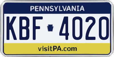 PA license plate KBF4020
