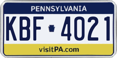 PA license plate KBF4021
