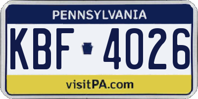 PA license plate KBF4026