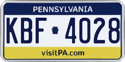 PA license plate KBF4028