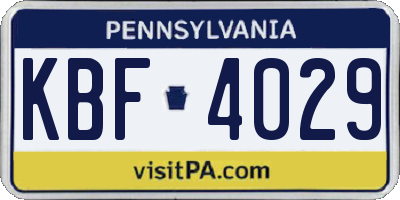 PA license plate KBF4029