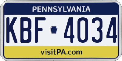 PA license plate KBF4034