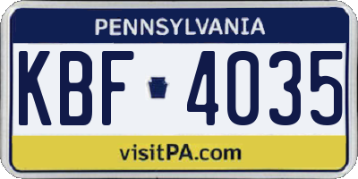 PA license plate KBF4035