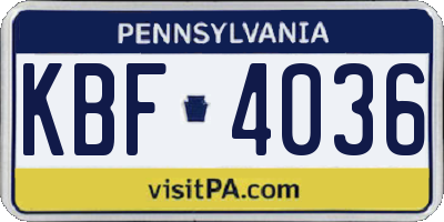 PA license plate KBF4036
