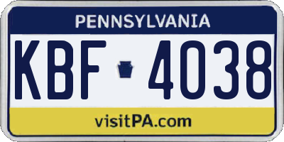 PA license plate KBF4038