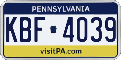 PA license plate KBF4039