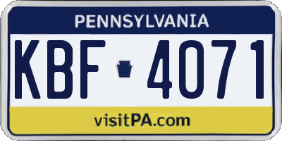 PA license plate KBF4071