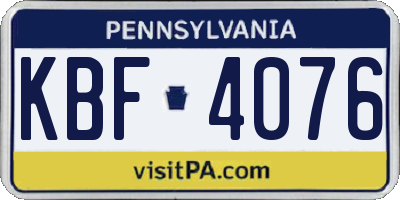 PA license plate KBF4076
