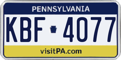 PA license plate KBF4077
