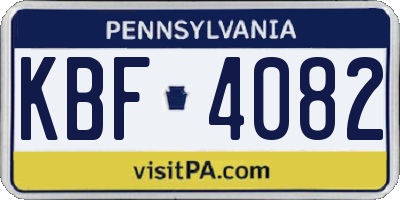 PA license plate KBF4082