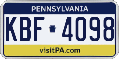 PA license plate KBF4098