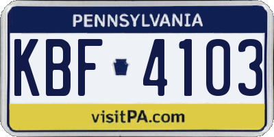 PA license plate KBF4103