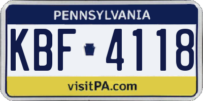 PA license plate KBF4118