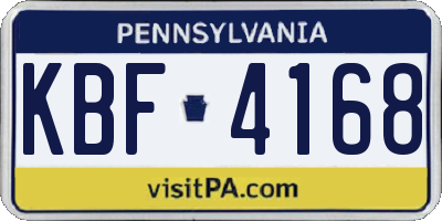 PA license plate KBF4168