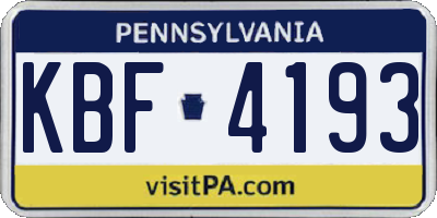 PA license plate KBF4193