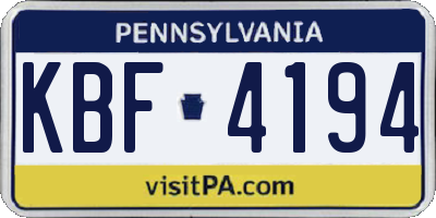 PA license plate KBF4194