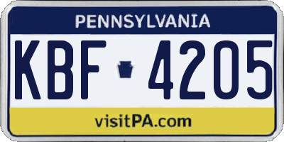 PA license plate KBF4205