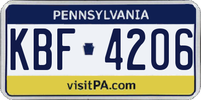 PA license plate KBF4206