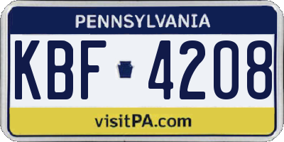 PA license plate KBF4208