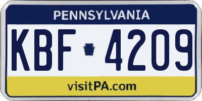 PA license plate KBF4209