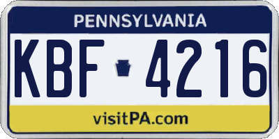 PA license plate KBF4216
