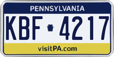 PA license plate KBF4217