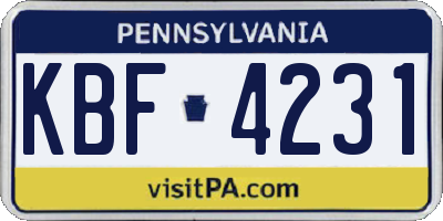 PA license plate KBF4231
