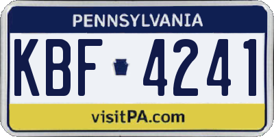 PA license plate KBF4241