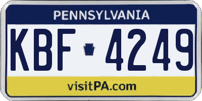 PA license plate KBF4249